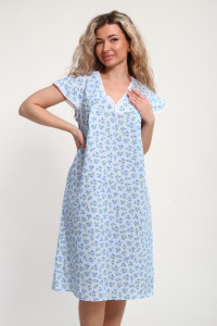 Сорочка женская "Света" М121 ситец шуя (р-ры: 46-60) цветы на голубом