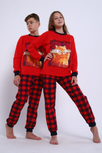 Пижама детская "Феликс" футер 2-х нитка с начесом (последний размер) красный 164