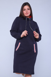 Платье-толстовка женское №52231 футер 3-х нитка (последний размер) темно-синий 52