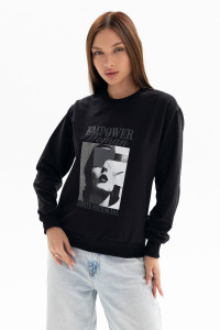 Толстовка женская №00028 футер 2-х нитка (р-ры: 40-58) черный