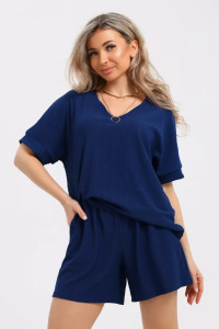 Костюм двойка женский КЖ-005 жатка (р-ры: 44-54) темно-синий