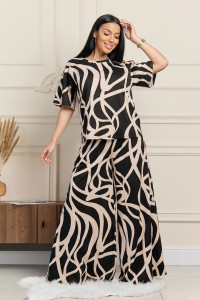 Костюм двойка женский 2081/2 кулирка (р-ры: 46-60) черный-бежевый-2