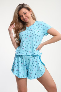 Пижама женская М445 "Шалунья" кашкорсе лапша (р-ры: 46-60) бирюза