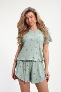 Пижама женская М445 "Шалунья" кашкорсе лапша (р-ры: 46-60) светлый хаки