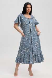 Халат женский 020 кулирка (р-ры: 60-70) серый-белый-цветы