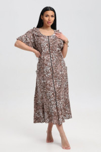 Халат женский 020 кулирка (р-ры: 60-70) коричневый-белый-цветы