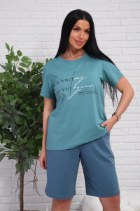 Костюм двойка женский №1107 кулирка-футер (р-ры: 48-54) зеленый