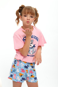 Пижама детская ПД-019-081 кулирка (р-ры: 134-164) розовый-собачки голубые