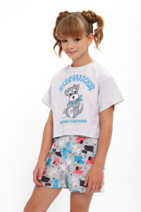 Пижама детская ПД-019-081 кулирка (р-ры: 134-164) белый меланж-собачки серые