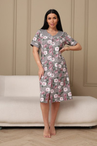 Халат женский 084 кулирка (р-ры: 48-62) серый-розы