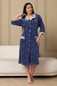 Халат женский 177/2 велюр (р-ры: 48-62) индиго-белый