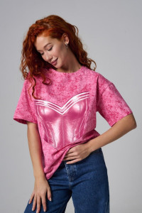 Футболка женская №8594 кулирка (р-ры: 42-56) фуксия-корсет