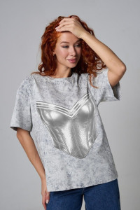 Футболка женская №8594 кулирка (р-ры: 42-56) серый-корсет