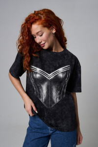 Футболка женская №8594 кулирка (р-ры: 42-56) черный-корсет