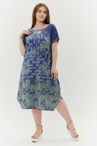 Платье женское №9137 кулирка (последний размер) монстеры зеленые 56,58
