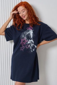 Туника женская №67186 хлопок (последний размер) темно-синий 46,52