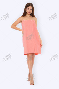 Парео женское махровое на кнопках персиковый