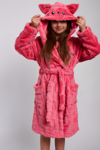 Халат детский "Отдых" велсофт (р-ры: 134-164) ярко-розовый