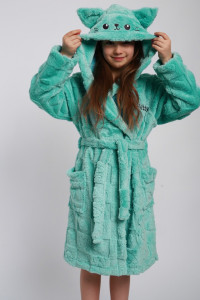 Халат детский "Отдых" велсофт (р-ры: 134-164) бирюза