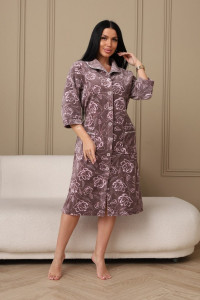 Халат женский 177 велюр (р-ры: 48-62) коричневый-розовый-цветы