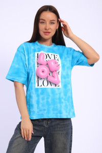 Футболка женская №74406 кулирка (р-ры: 44-54) батик бирюза