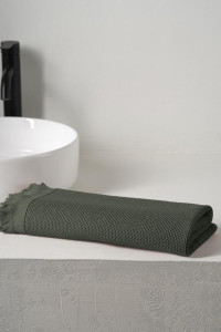 Полотенце вафельное "Canvas" с бахромой зеленый