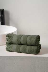 Набор махровых полотенец "Elegance" с бахромой хаки 2 шт.