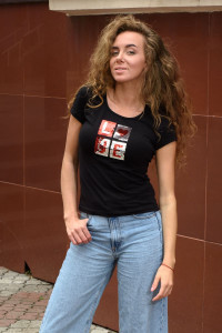 Футболка женская №7180 кулирка с лайкрой пенье (последний размер) черный 44