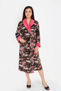 Халат женский М-109 велюр (р-ры: 44-62) коричневый