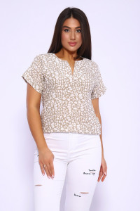 Футболка женская №32743 муслин (р-ры: 48-58) леопард бежевый