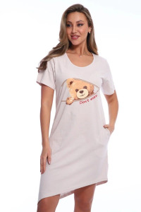 Футболка-туника женская №517 кулирка (последний размер) бежевый мишки 46