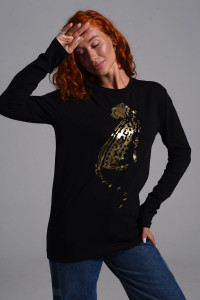 Футболка-лонгслив женская №8544 кулирка с лайкрой (последний размер) черный-статус 50