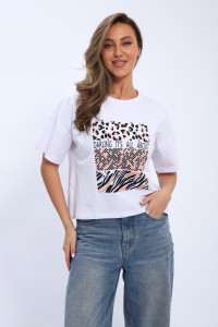 Футболка женская №32078 кулирка с лайкрой пенье (последний размер) белый 48,52