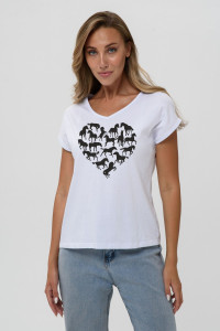 Футболка женская №8558 кулирка (последний размер) белый-лошадь-сердце 50,54