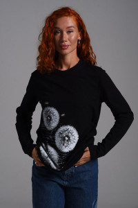 Футболка-лонгслив женская №8543 кулирка с лайкрой (последний размер) черный-одуванчик 54