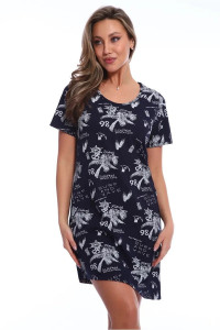 Футболка-туника женская №517 кулирка (последний размер) темно-синий с белым розы 54