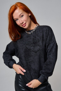 Толстовка женская №67189 футер 3-х нитка (последний размер) черный винтаж 52