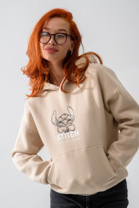 Толстовка женская №8565 футер 3-х нитка с начесом (последний размер) бежевый стич 52-56