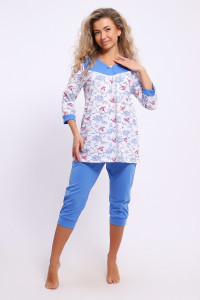 Пижама женская №51158 кулирка (последний размер) голубой-белый 54,64