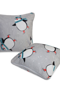 Наволочка декоративная велсофт "Пингвинчики" (последний размер) 50х50