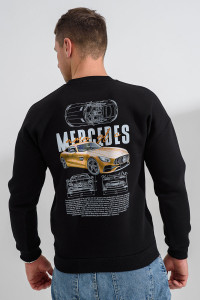 Свитшот мужской №8559 футер 3-х нитка с начесом (последний размер) черный Мерседес 50,56