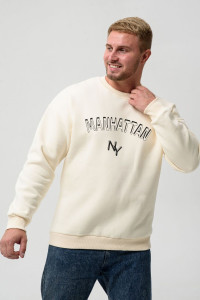 Свитшот мужской №8522 футер 3-х нитка с начесом (последний размер) молочный-Манхэттен 50,52,58,60