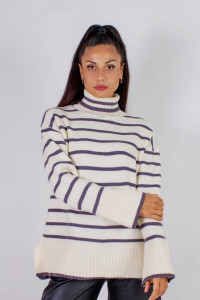 Джемпер женский №2918 акрил (последний размер) молочный-темно-серая полоса 44-52