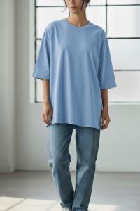 Футболка женская №826 "Oversize" кулирка (р-ры: 50) голубой