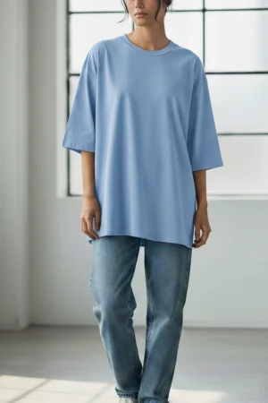 Футболка женская №826 "Oversize" кулирка (р-ры: 50) голубой