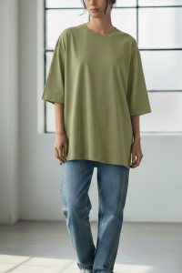 Футболка женская №826 "Oversize" кулирка (р-ры: 50) оливковый