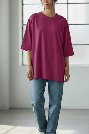Футболка женская №826 "Oversize" кулирка (р-ры: 50) фуксия