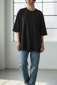 Футболка женская №826 "Oversize" кулирка (р-ры: 50) черный