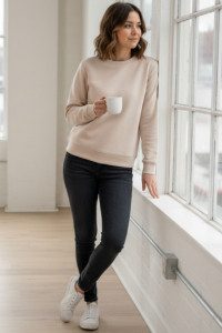 Лонгслив женский №1065 футер 3-х нитка с начёсом (р-ры: XS-XL) бежевый