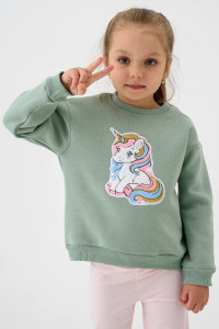 Свитшот детский 2392-Фут "Футер" футер 3-х нитка с начёсом (р-ры: 80-110) единорог зеленый